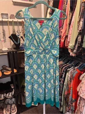 Elle Teal and Blue Geometric Dress